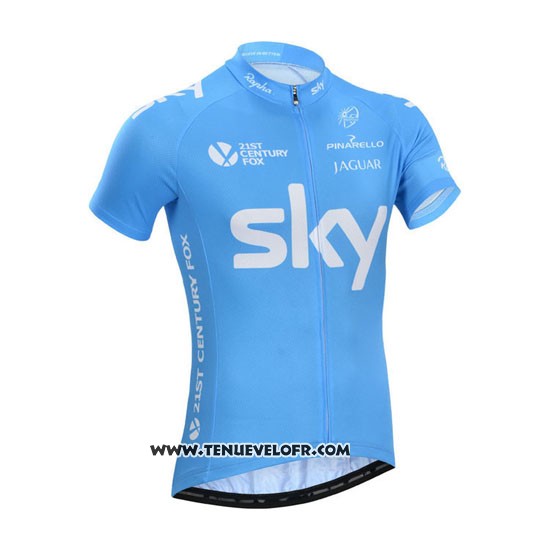 2014 Maillot Ciclismo Sky Azur et Blanc Manches Courtes et Cuissard